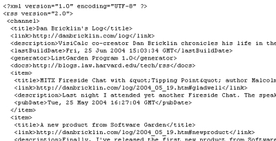 Some of the XML code of the RSS file